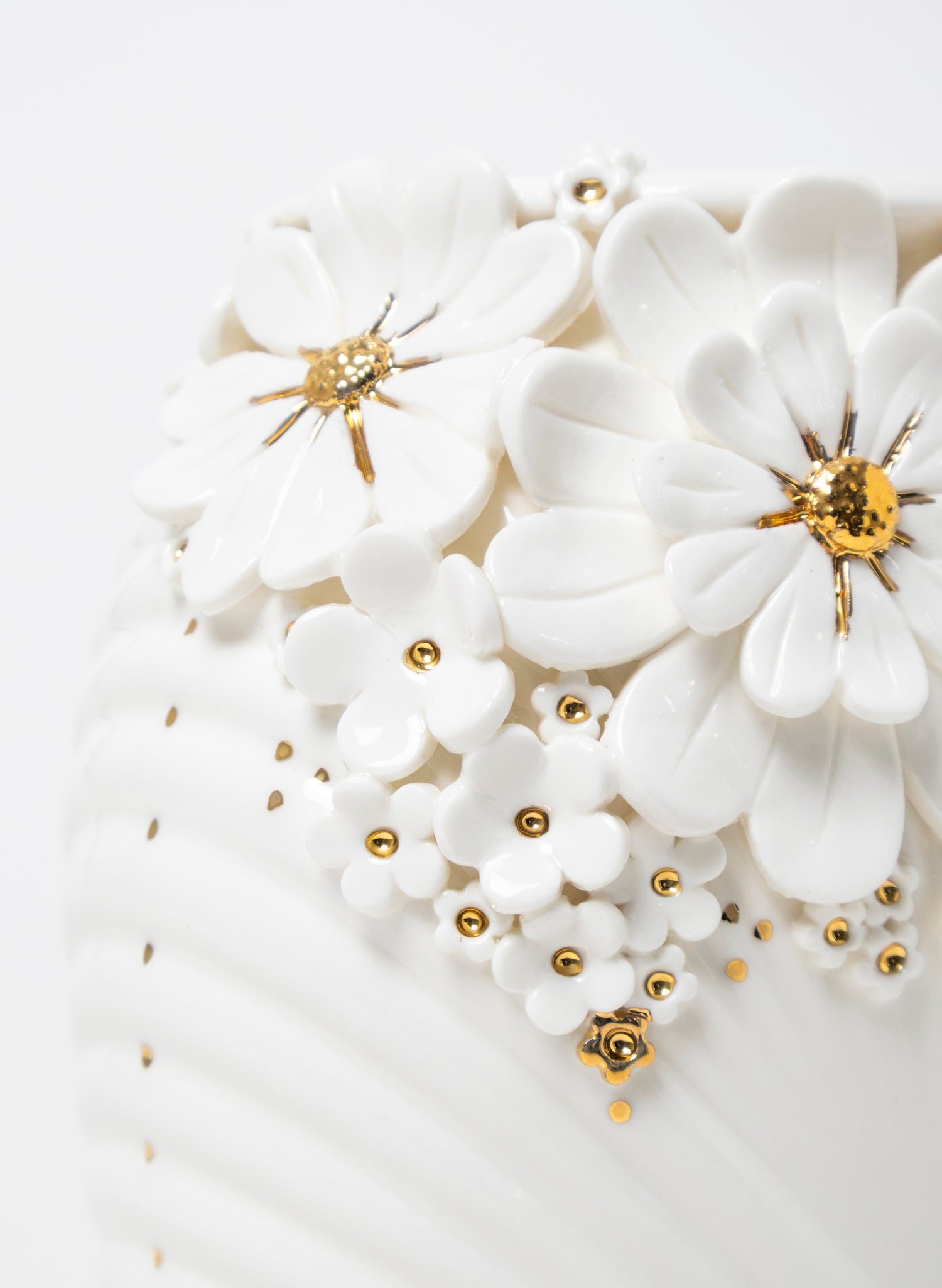 XL Deco Vase - White and Gold Flowers