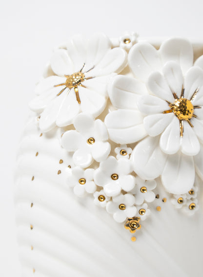 XL Deco Vase - White and Gold Flowers