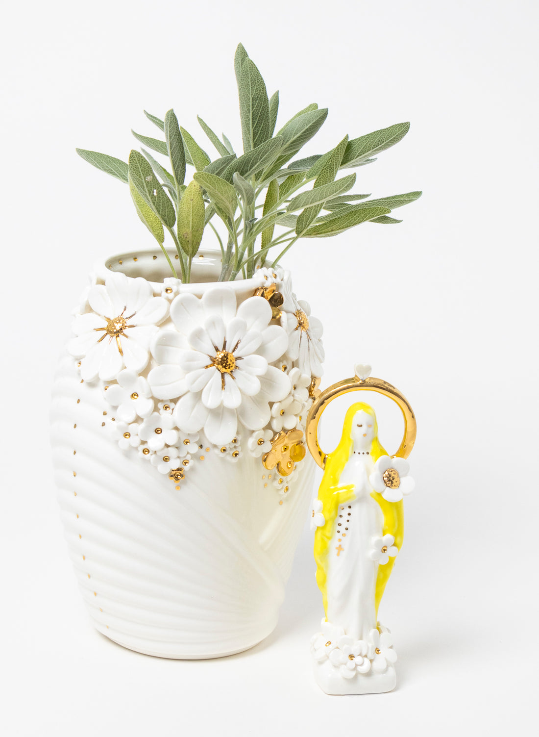 XL Deco Vase - White and Gold Flowers