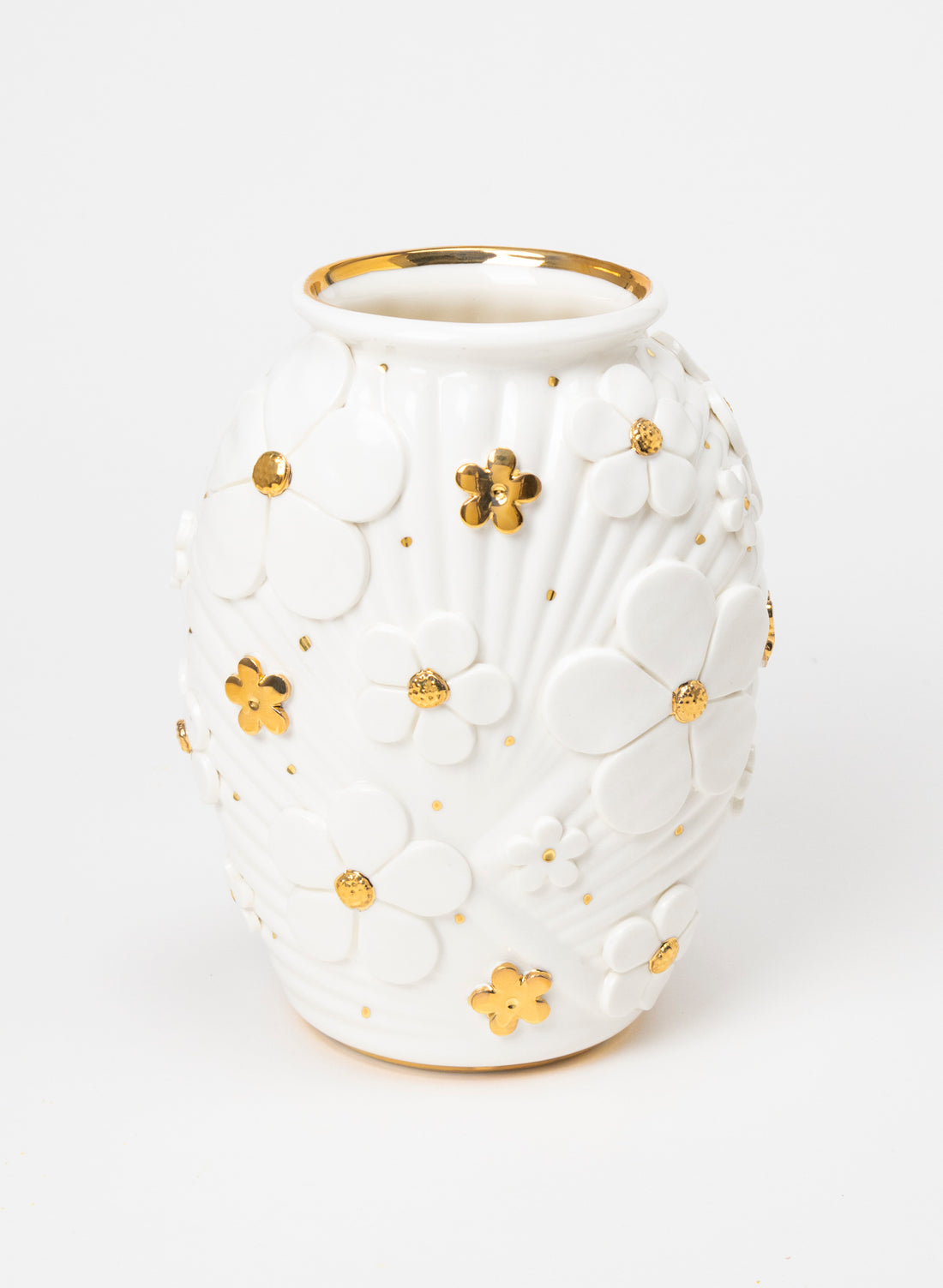 XL Deco Vase - White and Gold Flowers