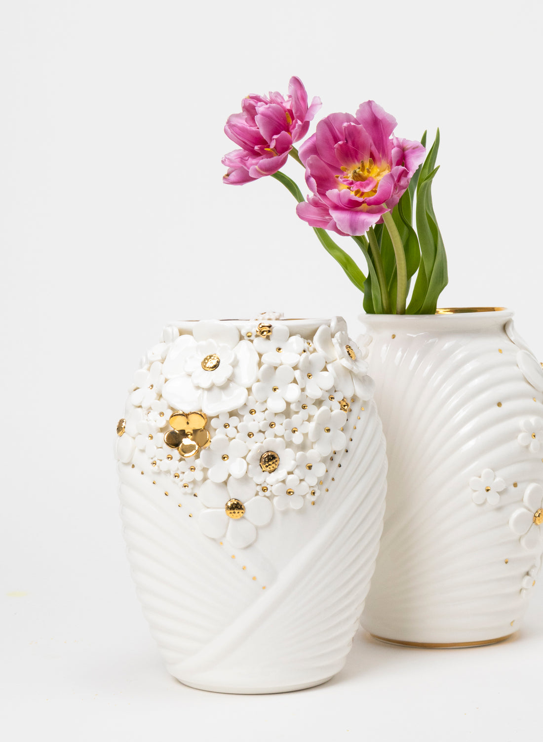 XL Deco Vase - White and Gold Flowers