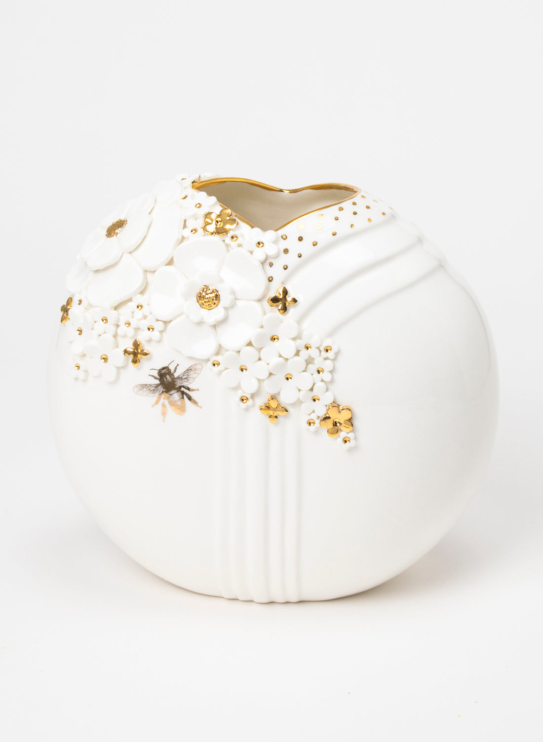 XL Deco Vase - White and Gold Flowers