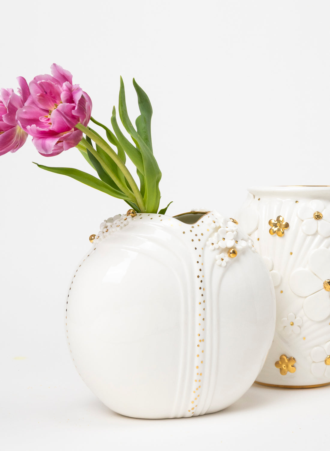 XL Deco Vase - White and Gold Flowers