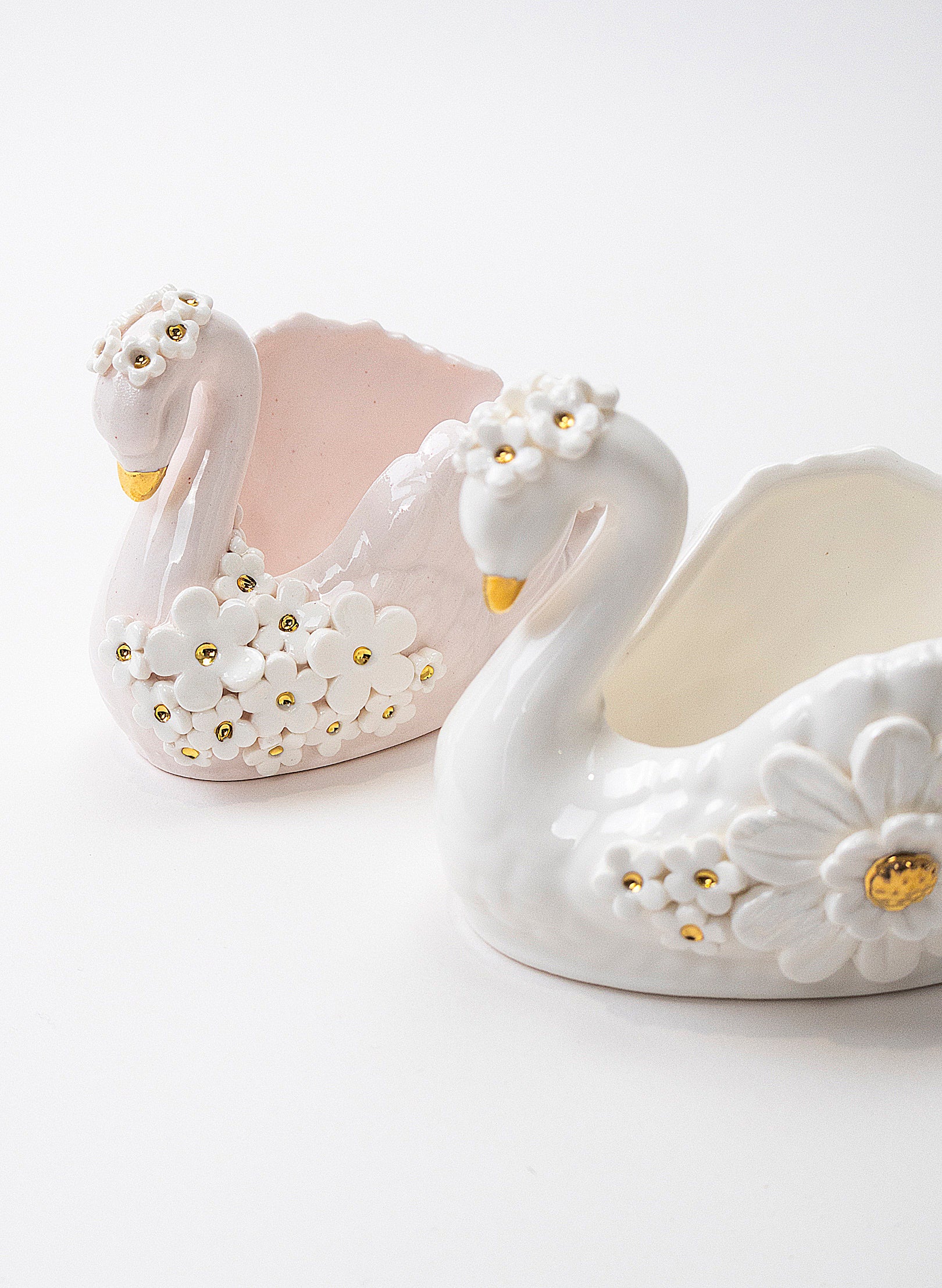 Small Swan Vase with Golden and White Flowers