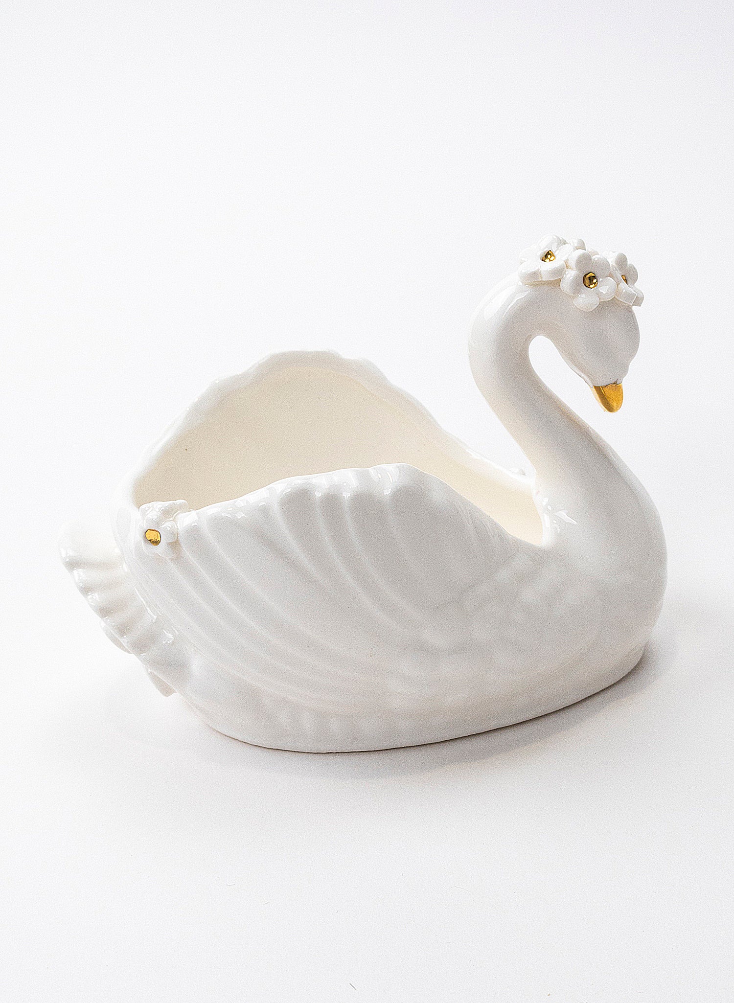 Small Swan Vase with Golden and White Flowers