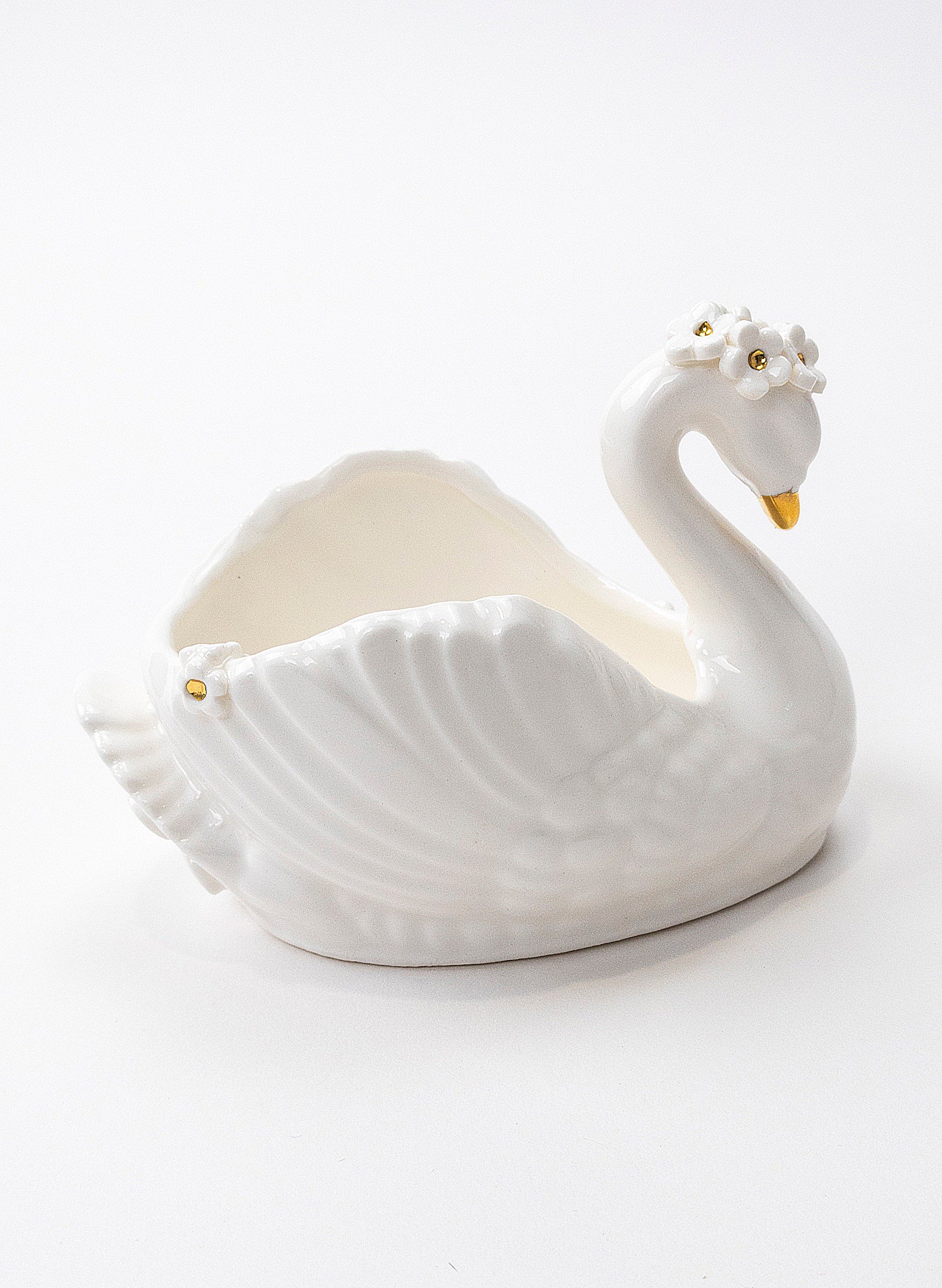 Small Swan Vase with Golden and White Flowers