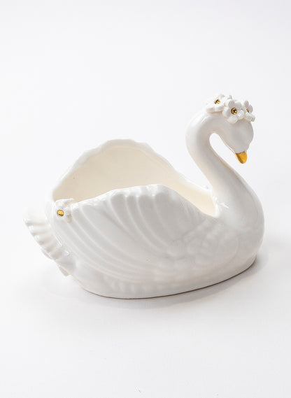 Small Swan Vase with Golden and White Flowers