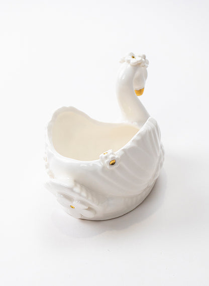 Small Swan Vase with Golden and White Flowers