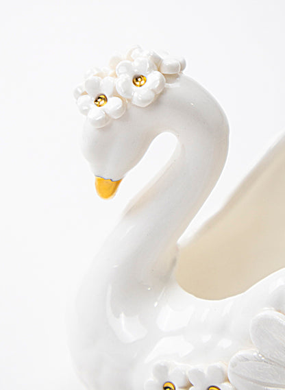 Small Swan Vase with Golden and White Flowers