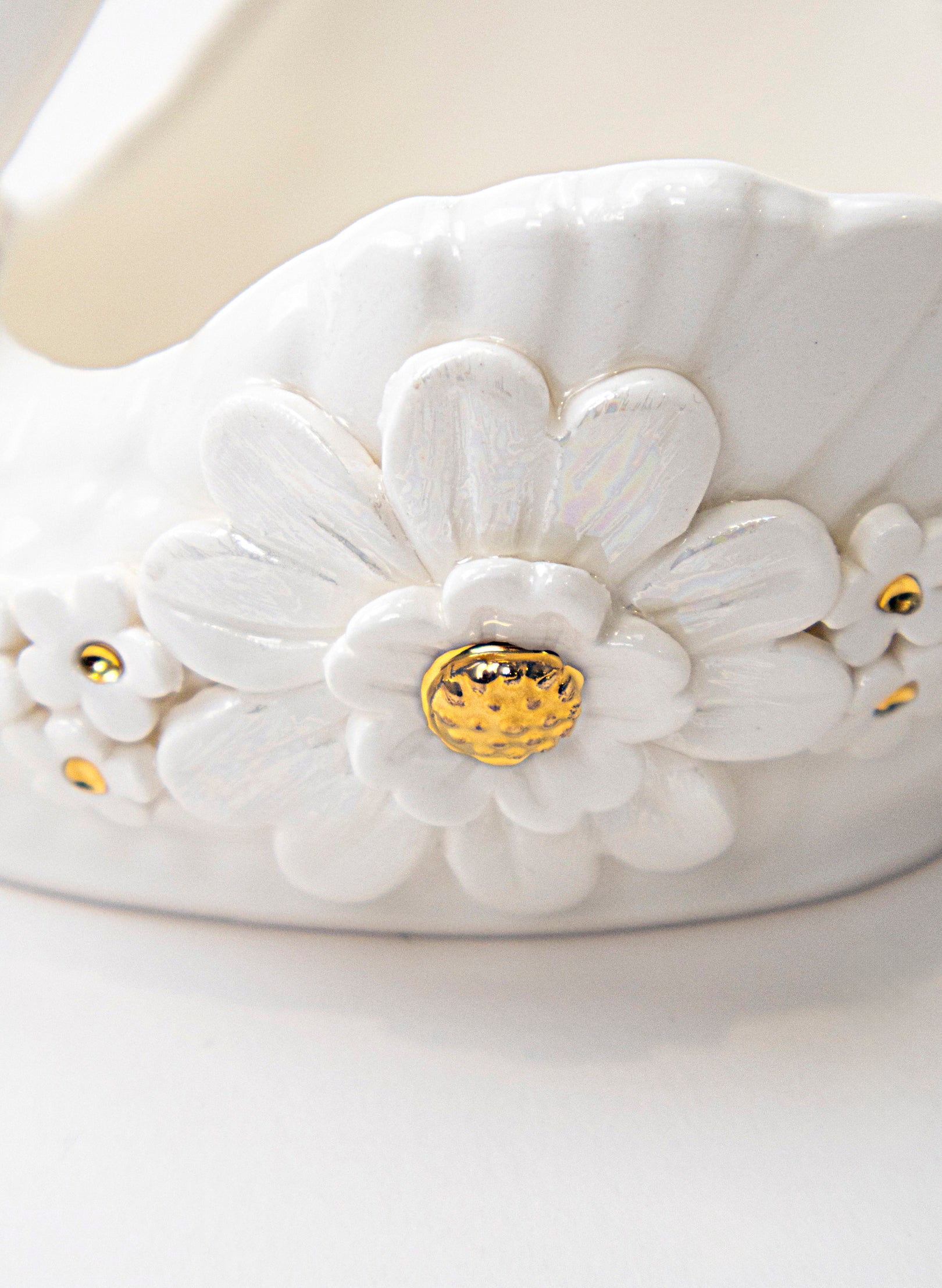 Small Swan Vase with Golden and White Flowers