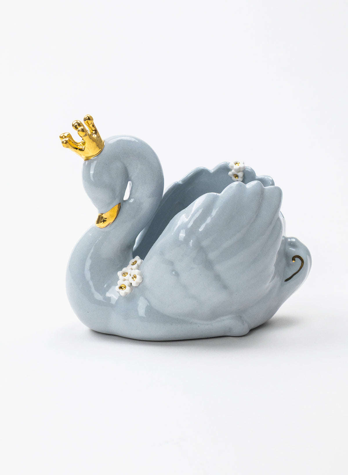 Powder Blue Swan with Golden Crown