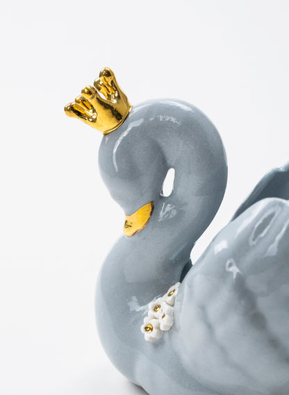 Powder Blue Swan with Golden Crown