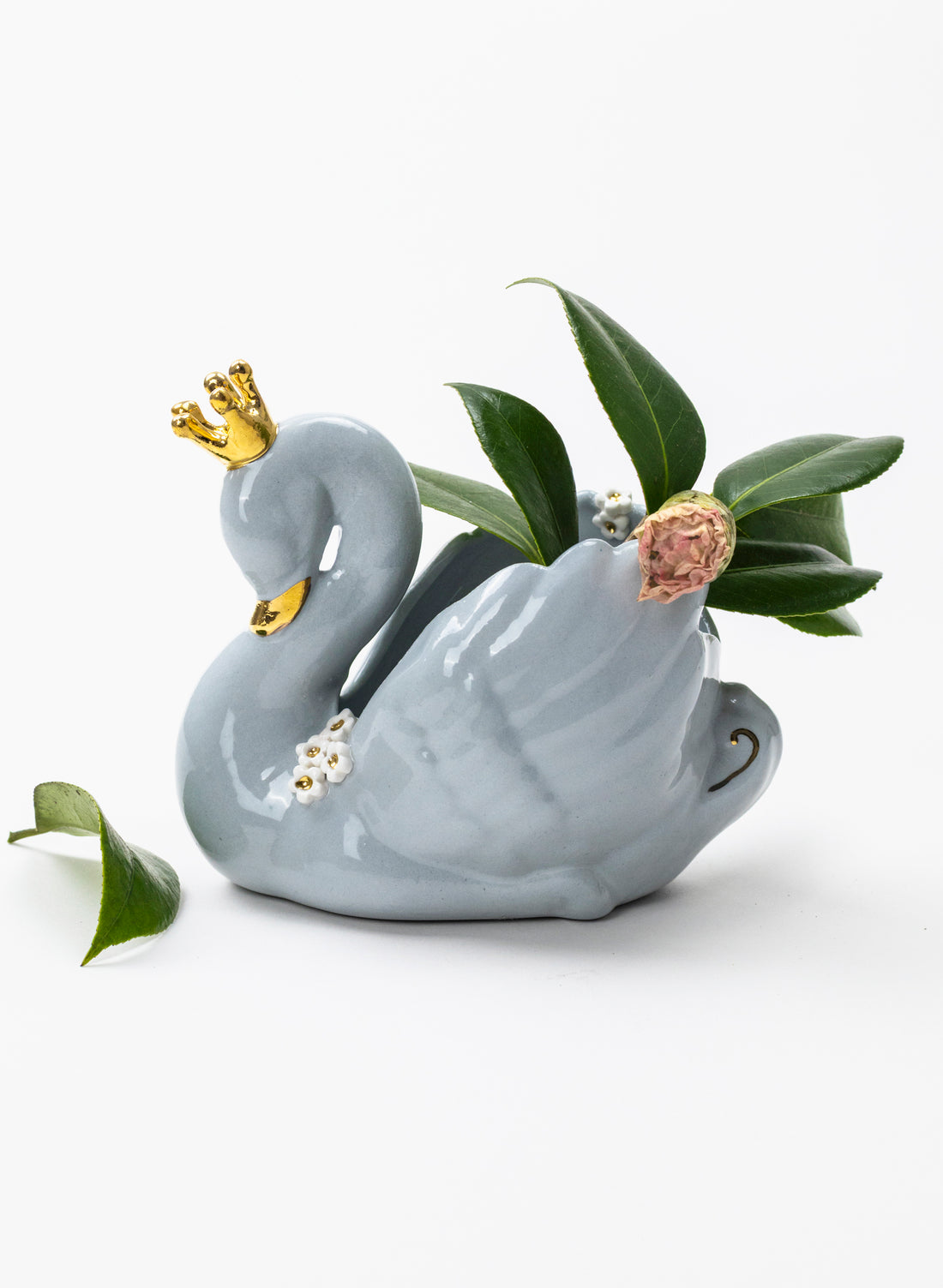 Powder Blue Swan with Golden Crown