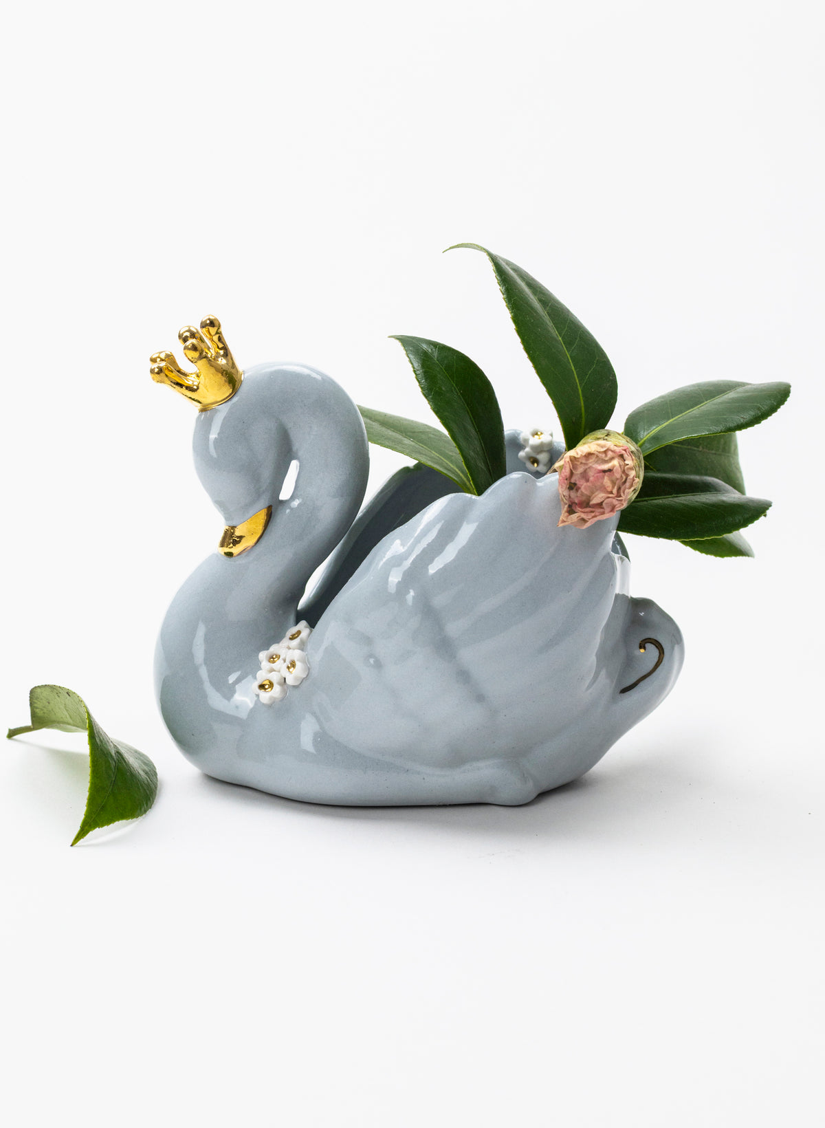 Powder Blue Swan with Golden Crown