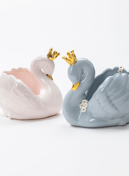 Powder Blue Swan with Golden Crown
