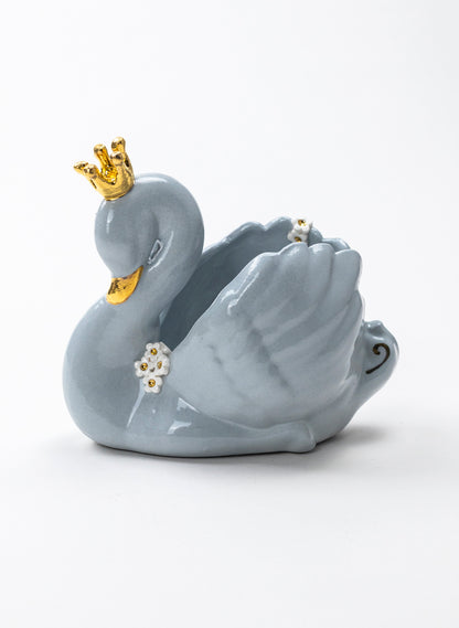 Powder Blue Swan with Golden Crown