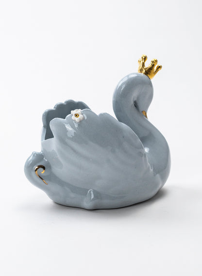 Powder Blue Swan with Golden Crown