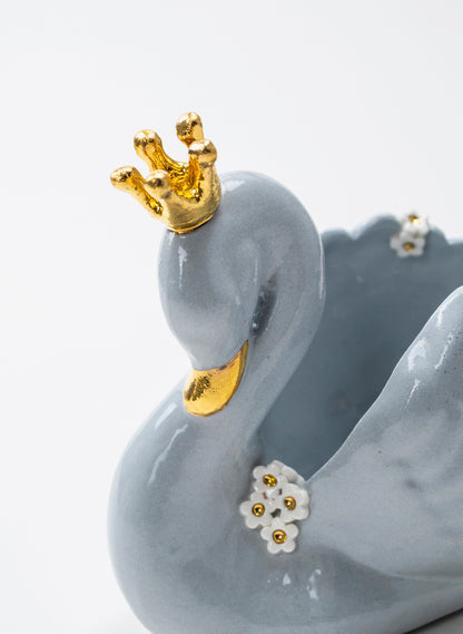 Powder Blue Swan with Golden Crown
