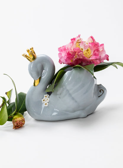 Powder Blue Swan with Golden Crown