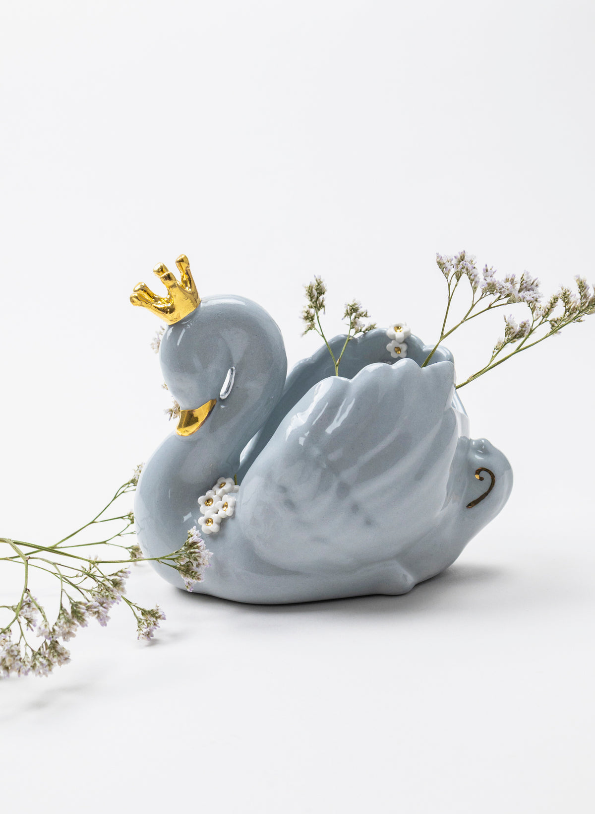 Powder Blue Swan with Golden Crown