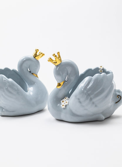 Powder Blue Swan with Golden Crown