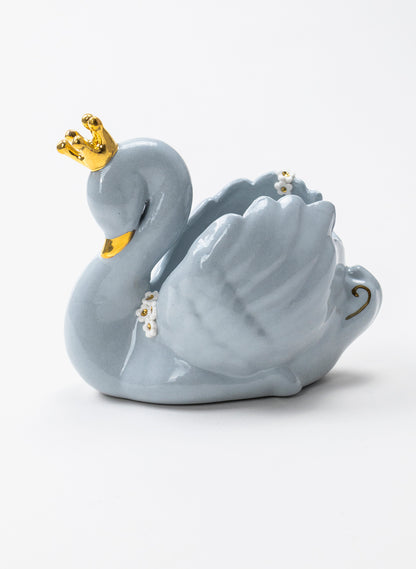 Powder Blue Swan with Golden Crown