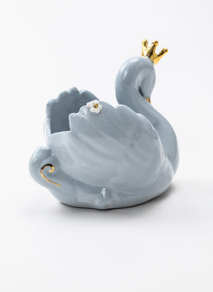 Powder Blue Swan with Golden Crown