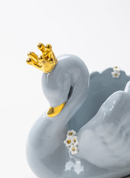Powder Blue Swan with Golden Crown