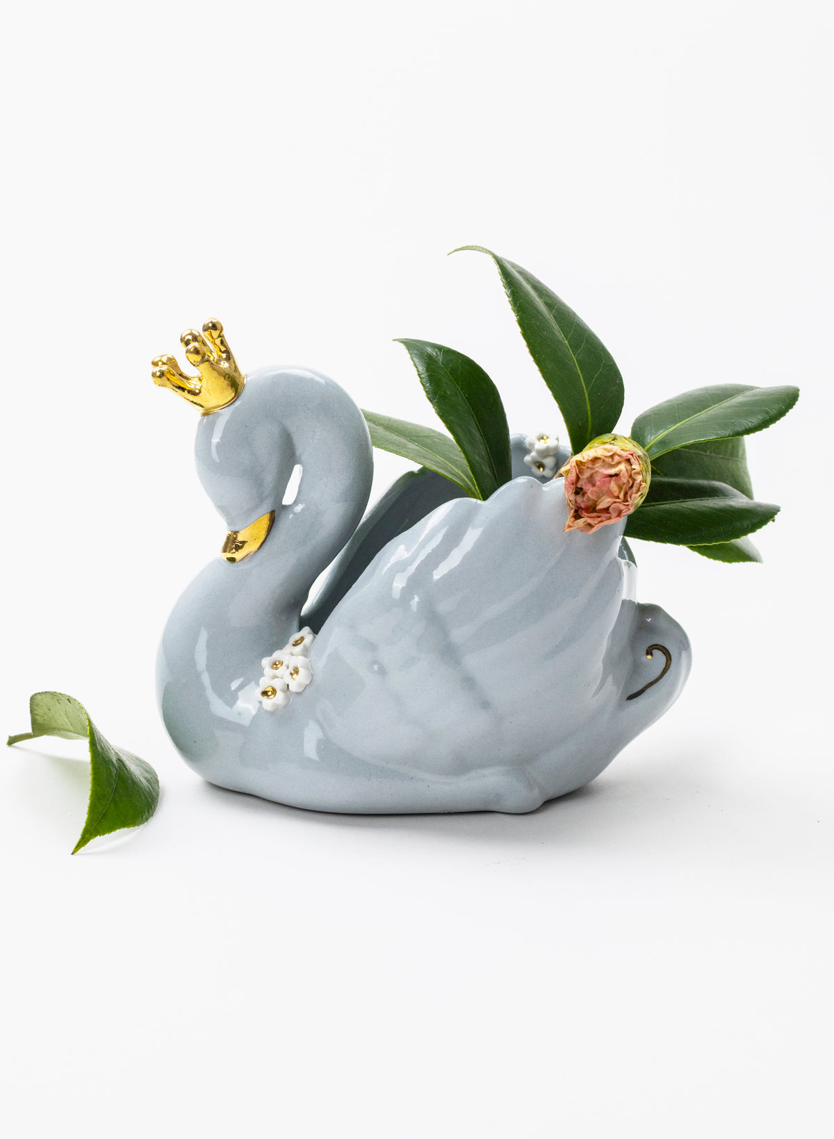 Powder Blue Swan with Golden Crown