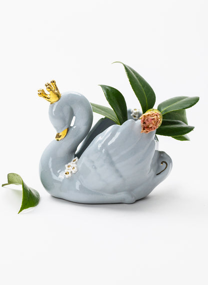 Powder Blue Swan with Golden Crown