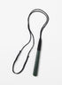 Long narrow Kawakawa pounamu toki pendant with its full black cord
