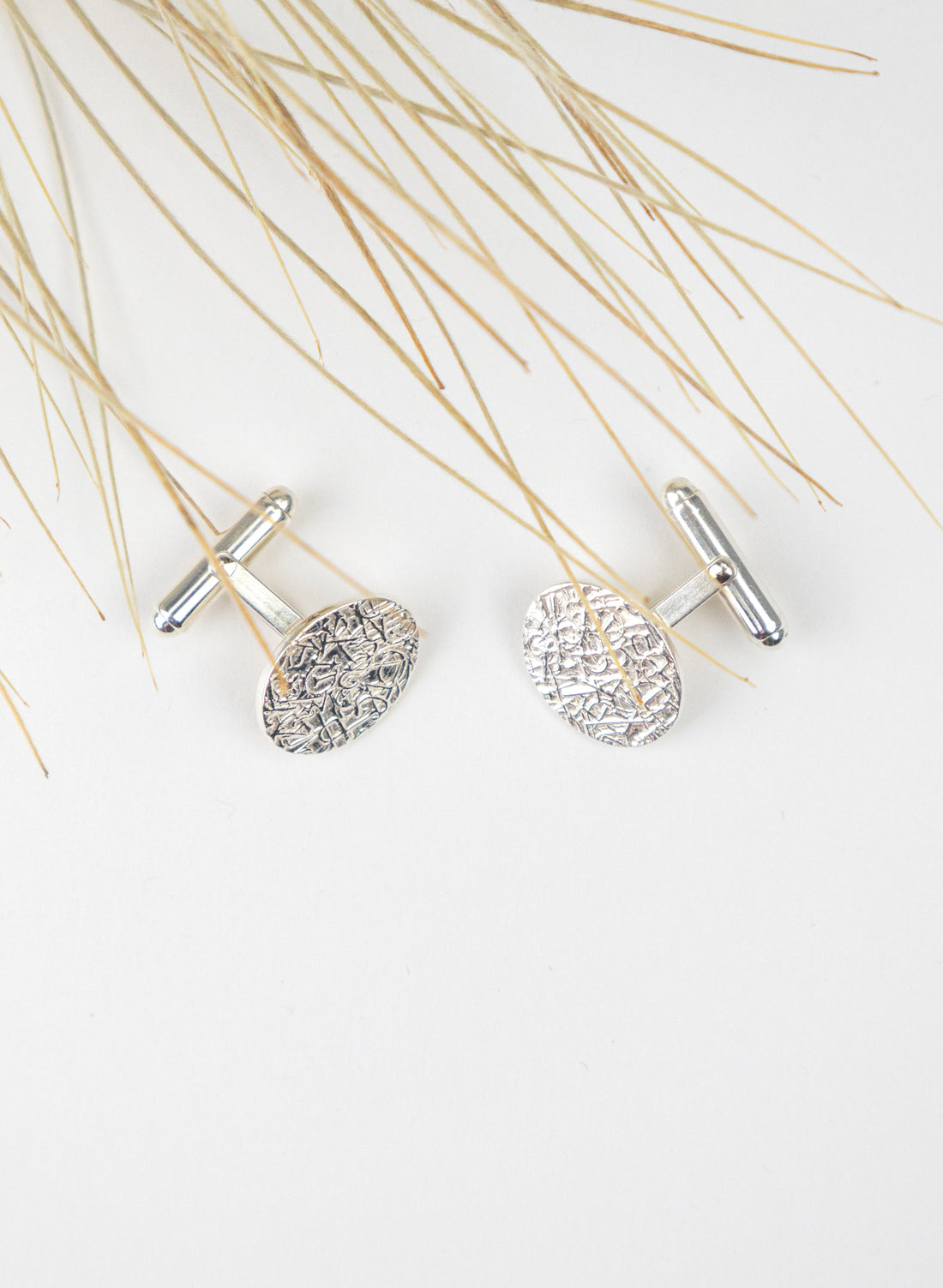 Silver Oval Texture Cufflinks