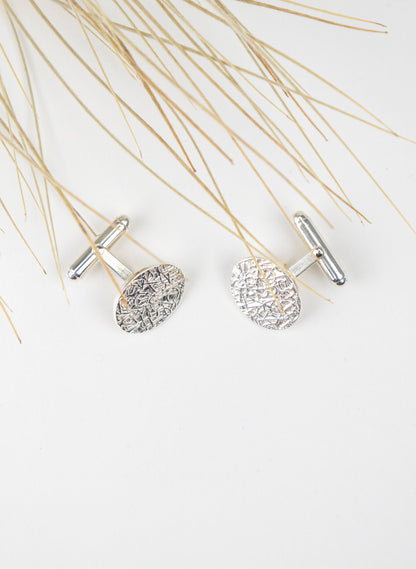 Silver Oval Texture Cufflinks