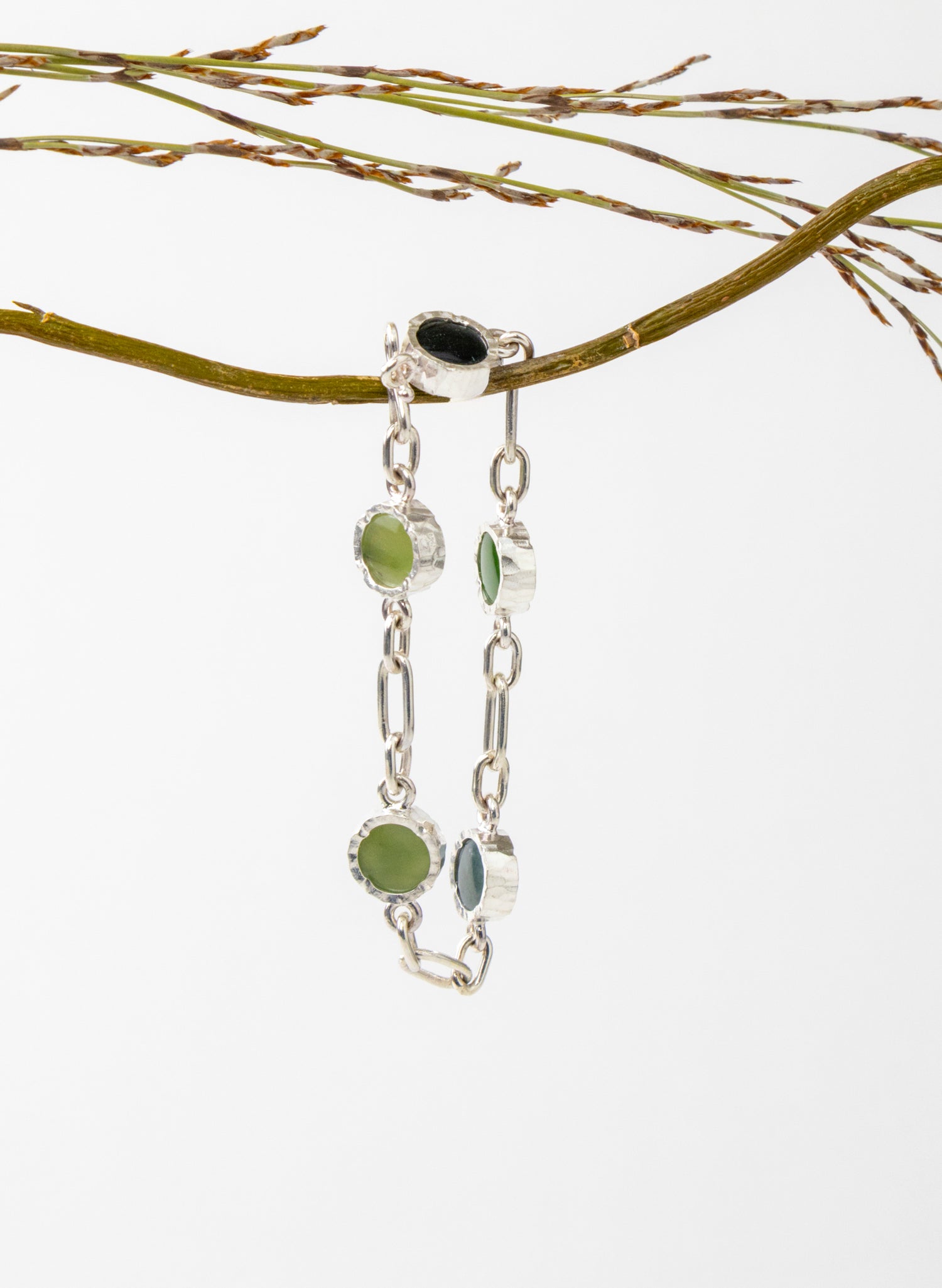 5 Stone Pounamu Bracelet - Sterling Silver
