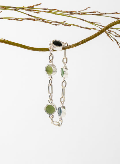 5 Stone Pounamu Bracelet - Sterling Silver