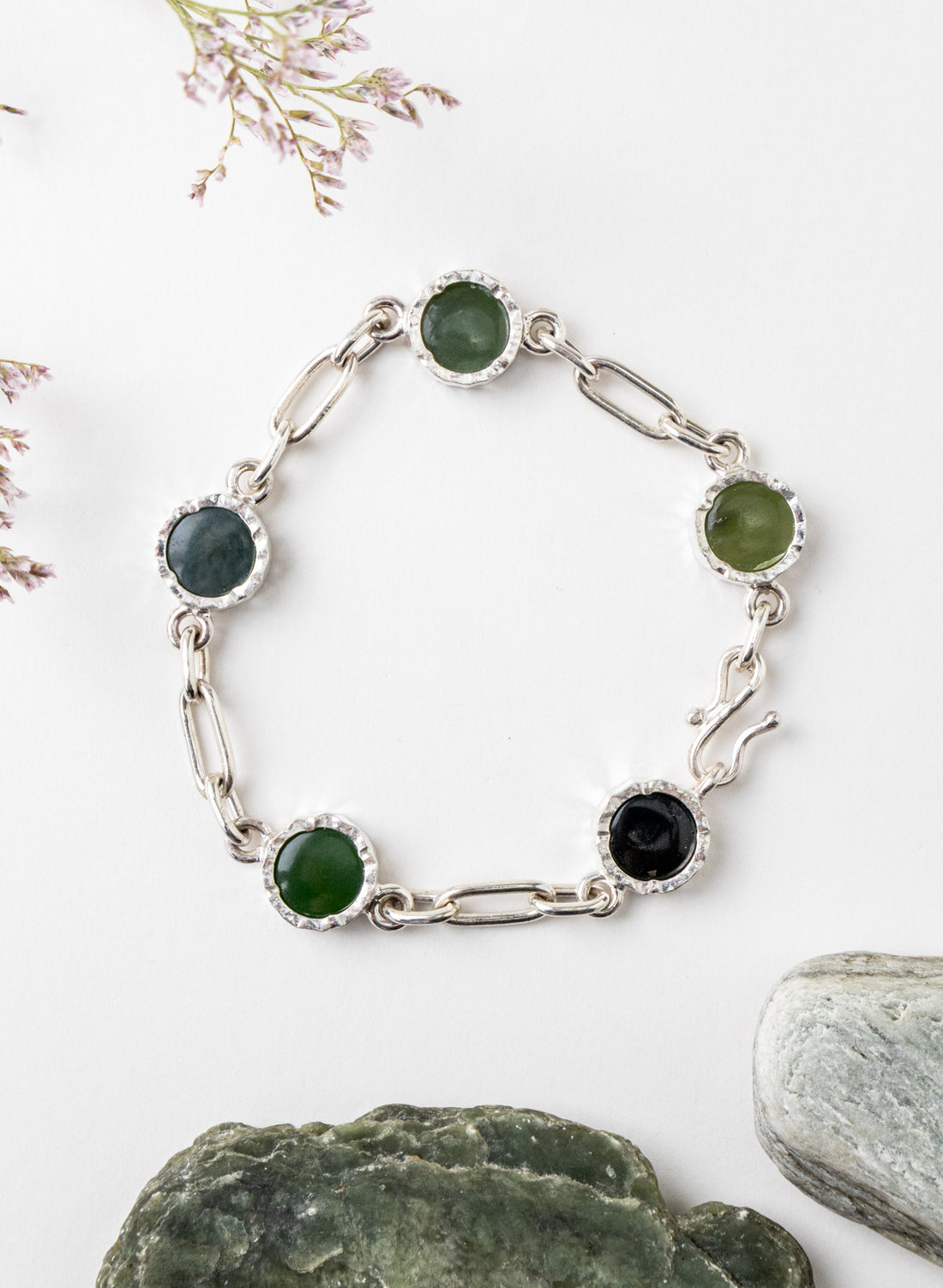 5 Stone Pounamu Bracelet - Sterling Silver