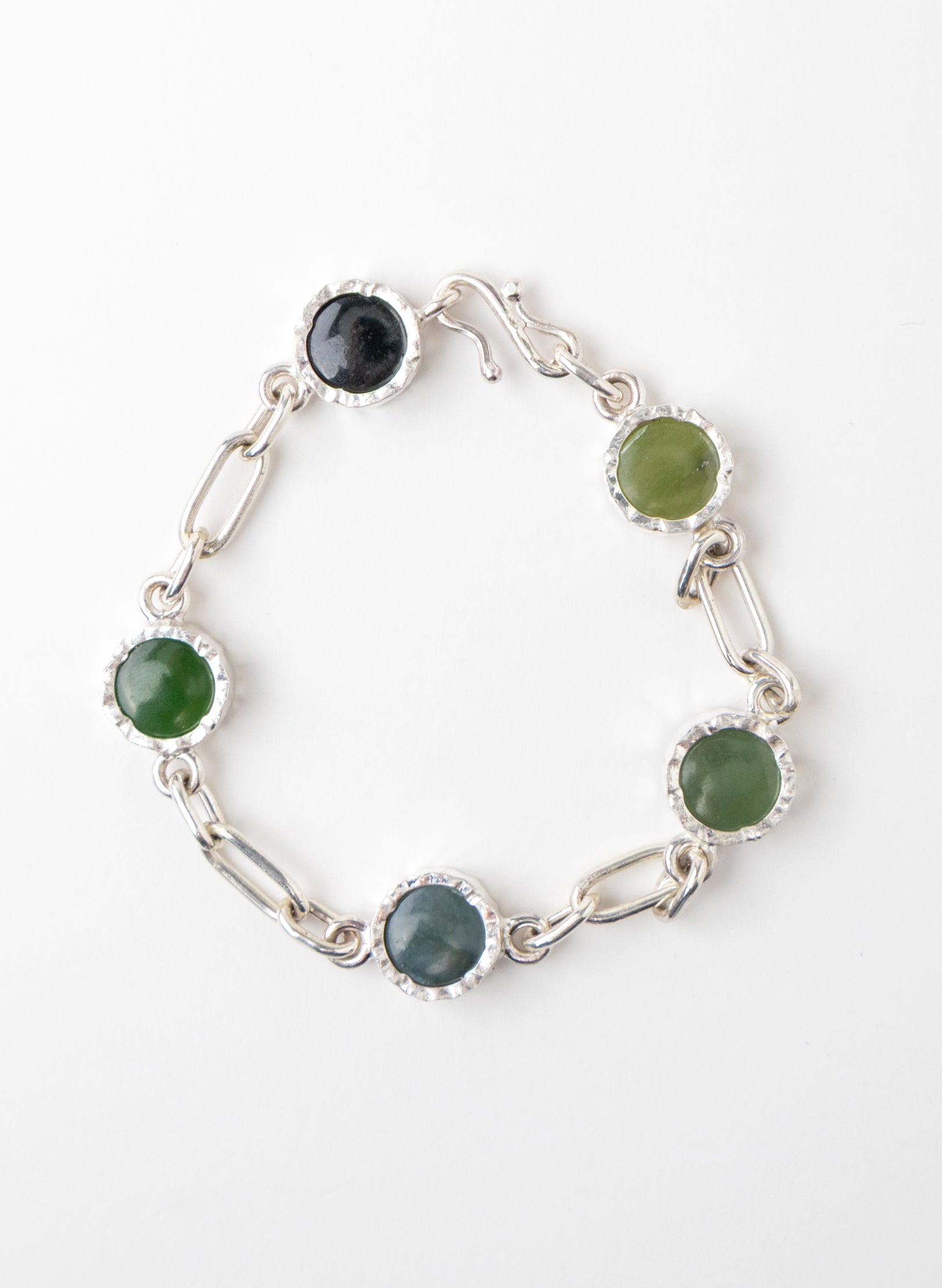 5 Stone Pounamu Bracelet - Sterling Silver