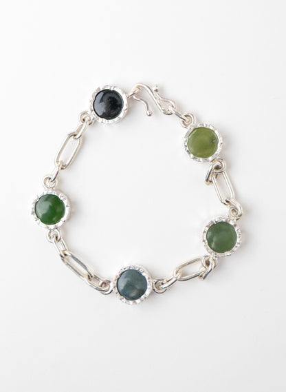5 Stone Pounamu Bracelet - Sterling Silver