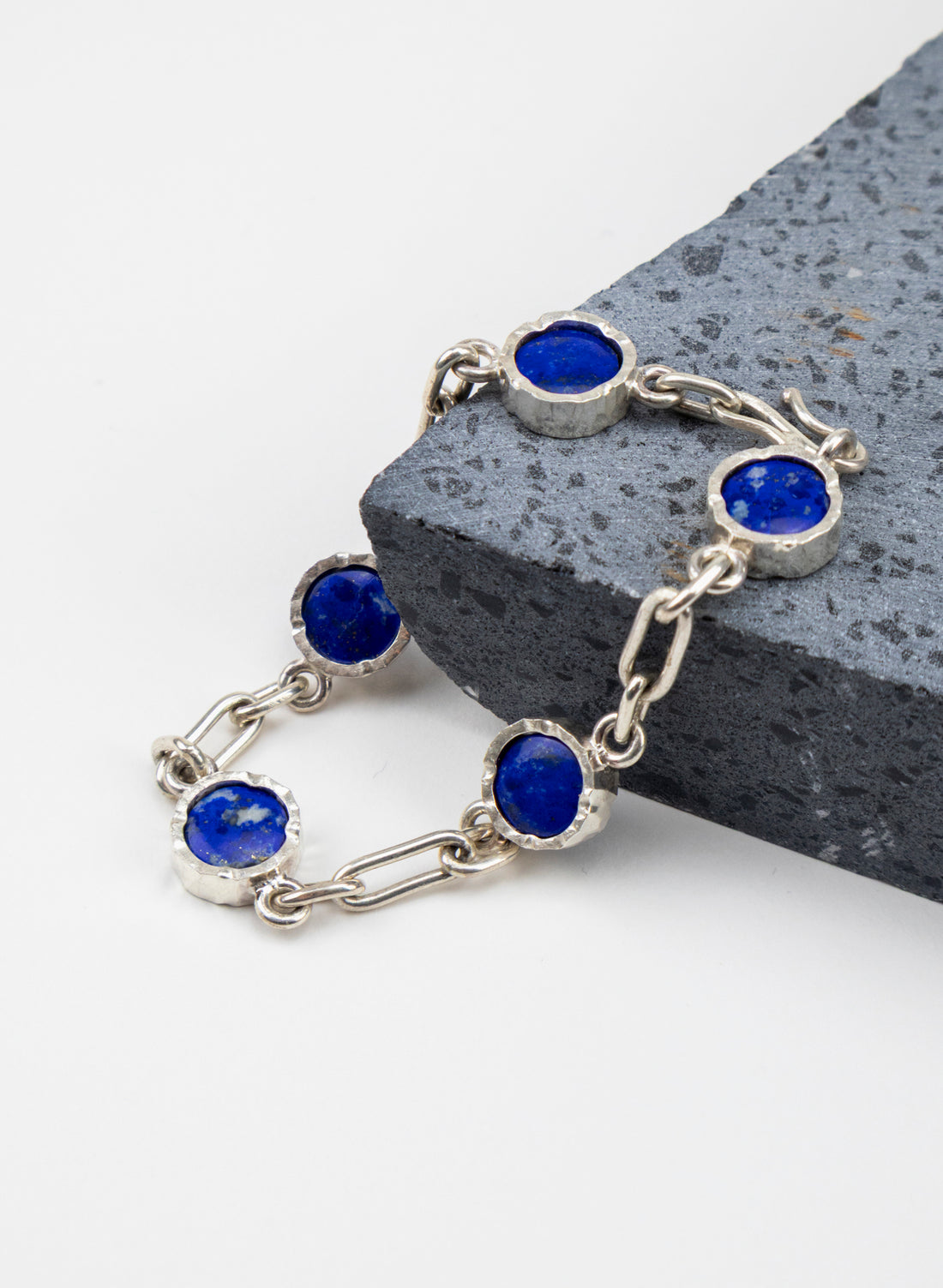 5 Stone Lapis Lazuli Bracelet - Sterling Silver