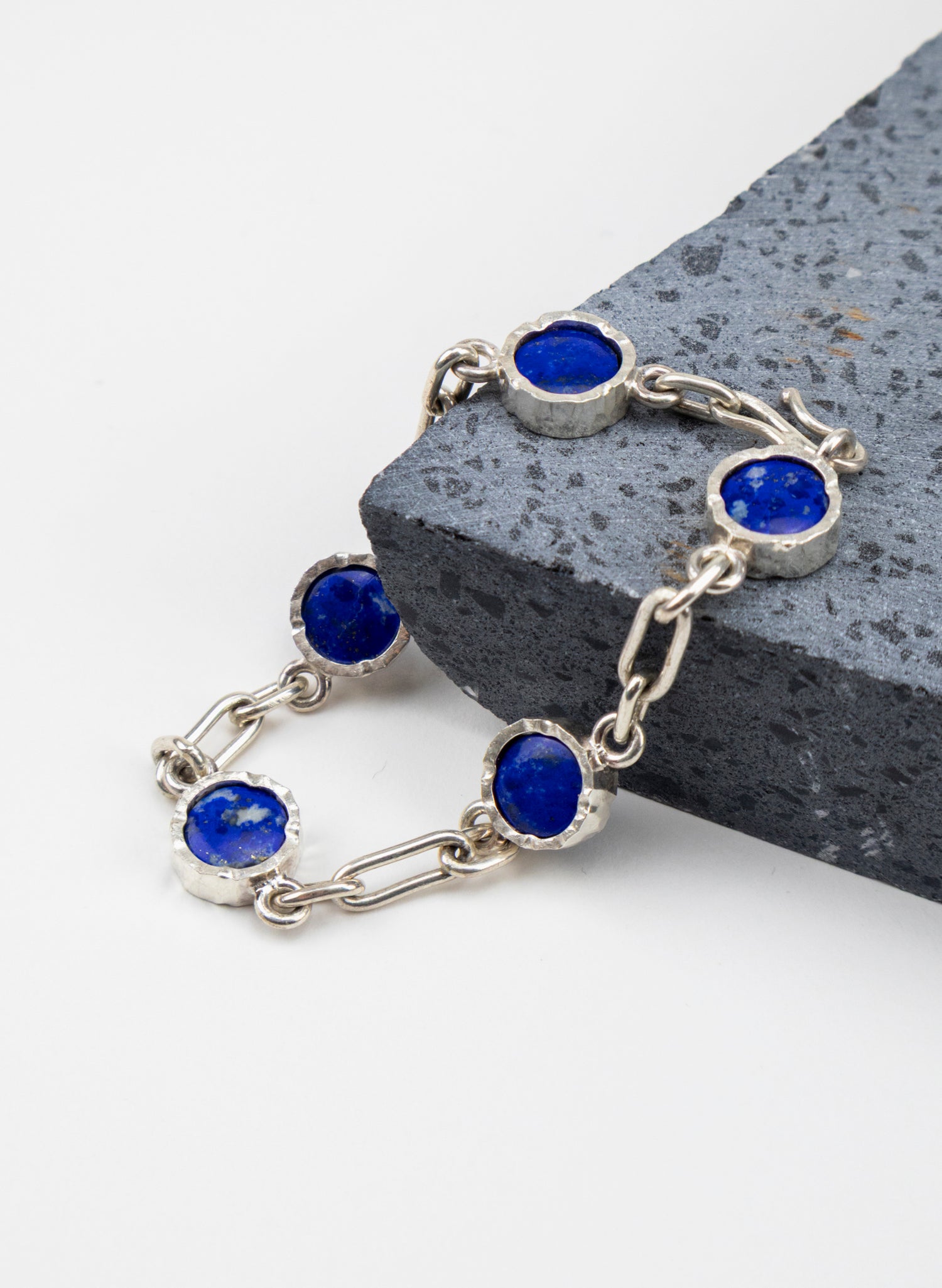 5 Stone Lapis Lazuli Bracelet - Sterling Silver