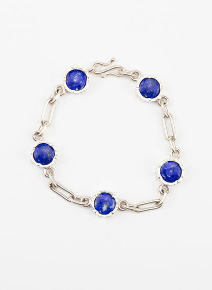 5 Stone Lapis Lazuli Bracelet - Sterling Silver