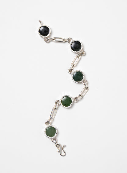 5 Stone Pounamu Bracelet - Sterling Silver