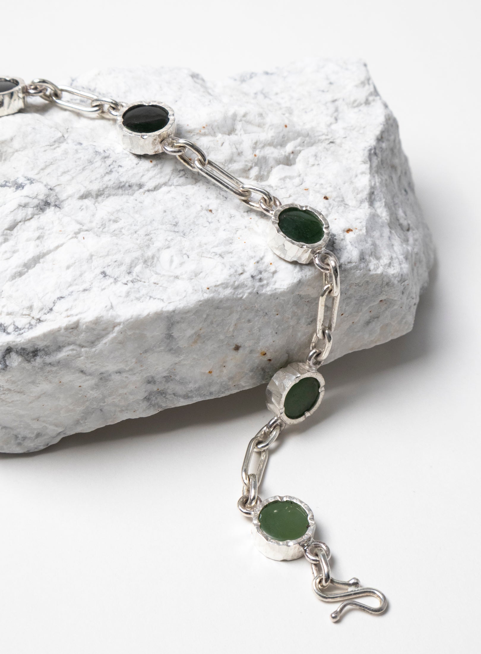 5 Stone Pounamu Bracelet - Sterling Silver