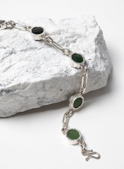5 Stone Pounamu Bracelet - Sterling Silver