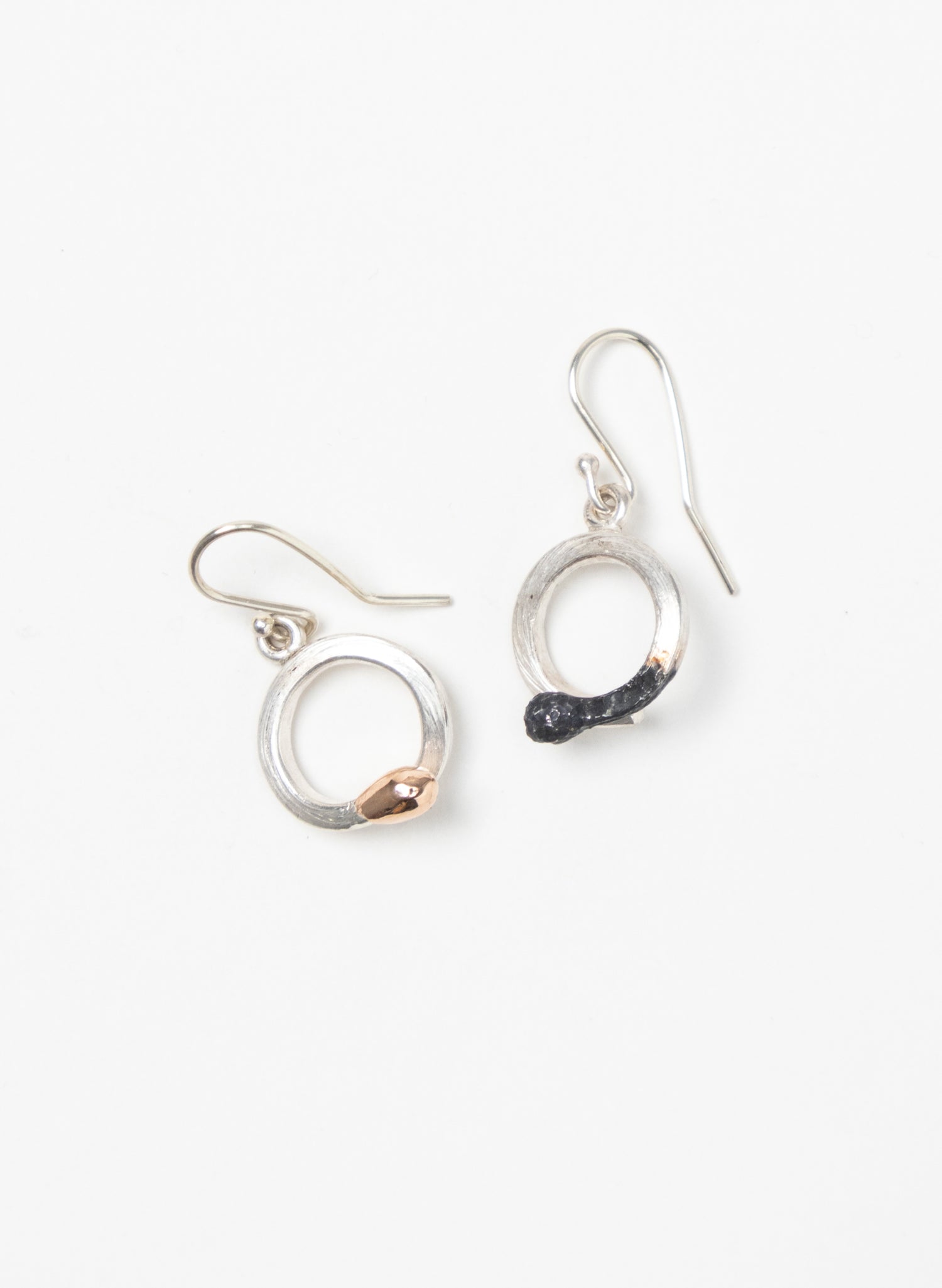 Curled Burnt &amp; Live Match Earrings - Sterling Silver &amp; Rose Gold