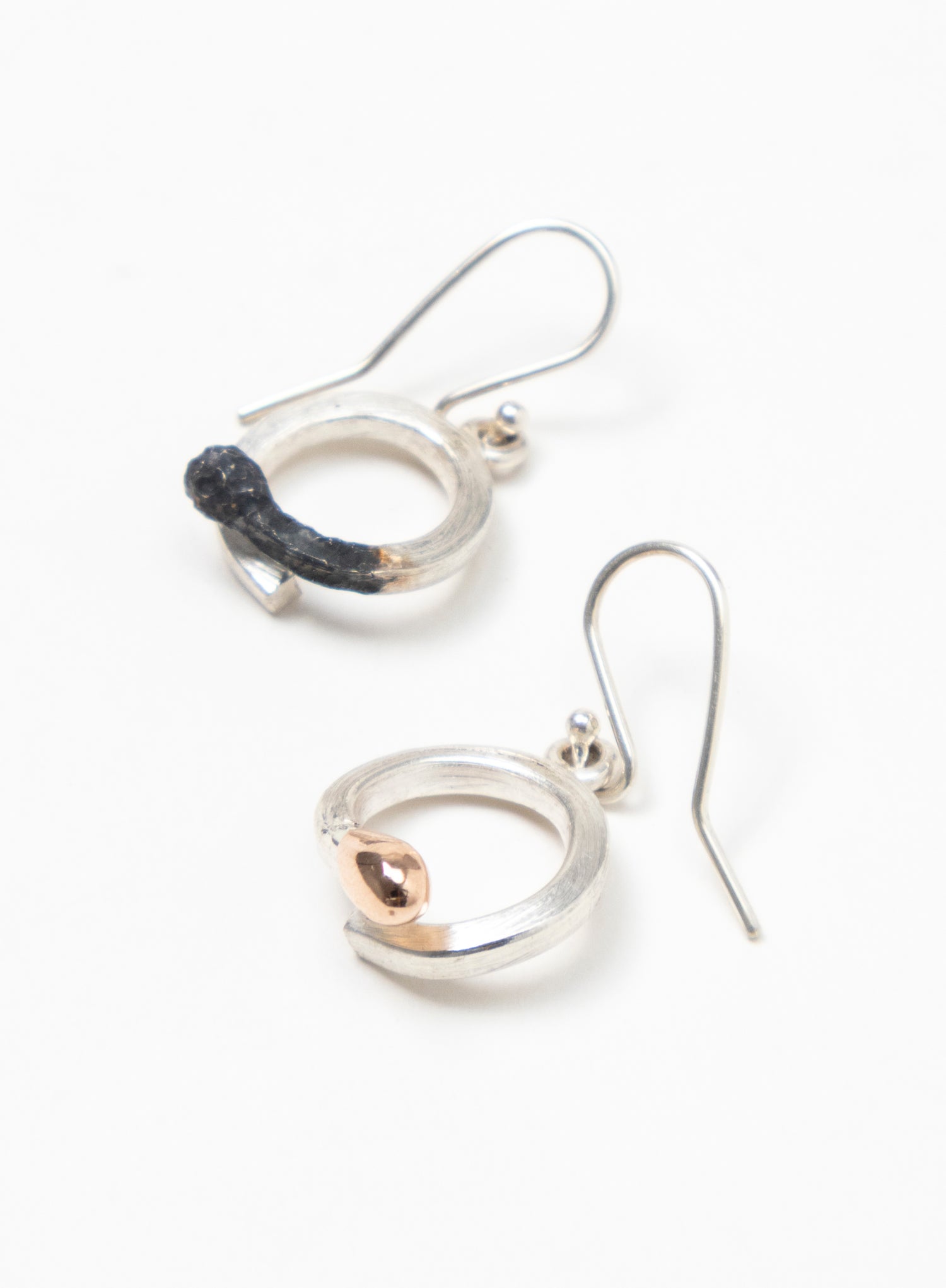 Curled Burnt &amp; Live Match Earrings - Sterling Silver &amp; Rose Gold