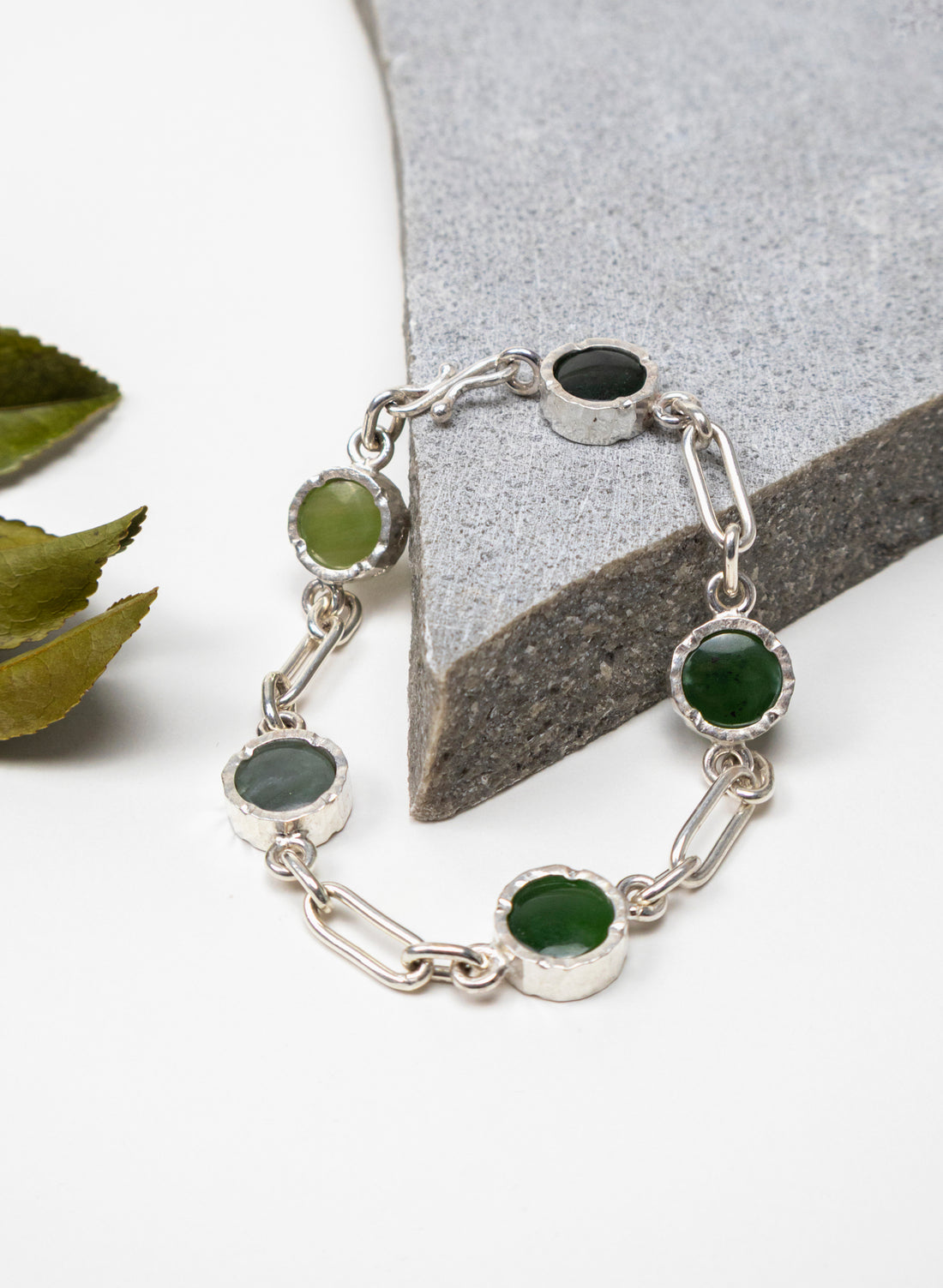 5 Stone Pounamu Bracelet - Sterling Silver