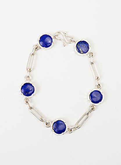 5 Stone Lapis Lazuli Bracelet - Sterling Silver