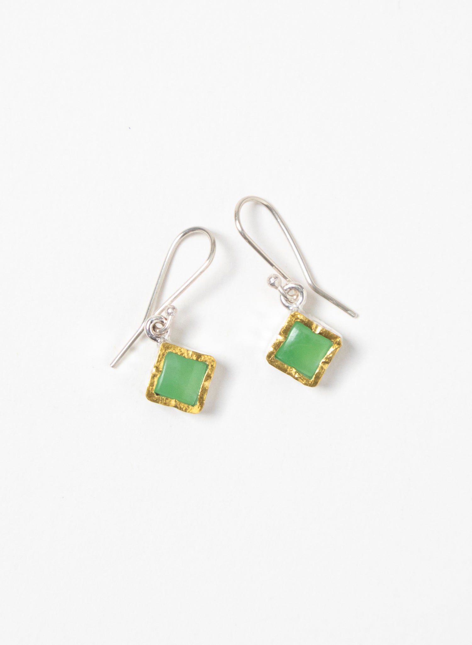 Gold Square Chrysoprase Earrings
