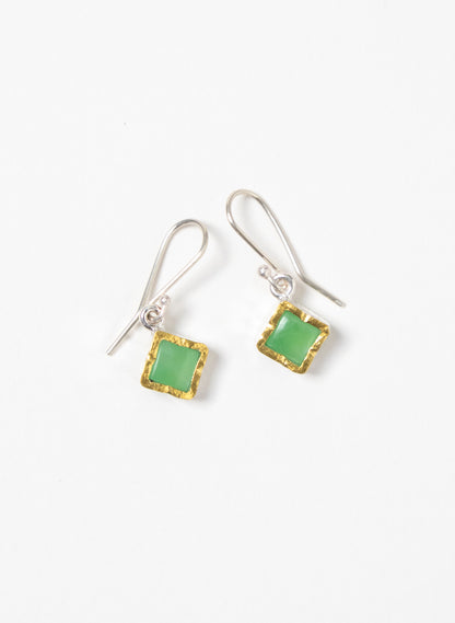 Gold Square Chrysoprase Earrings